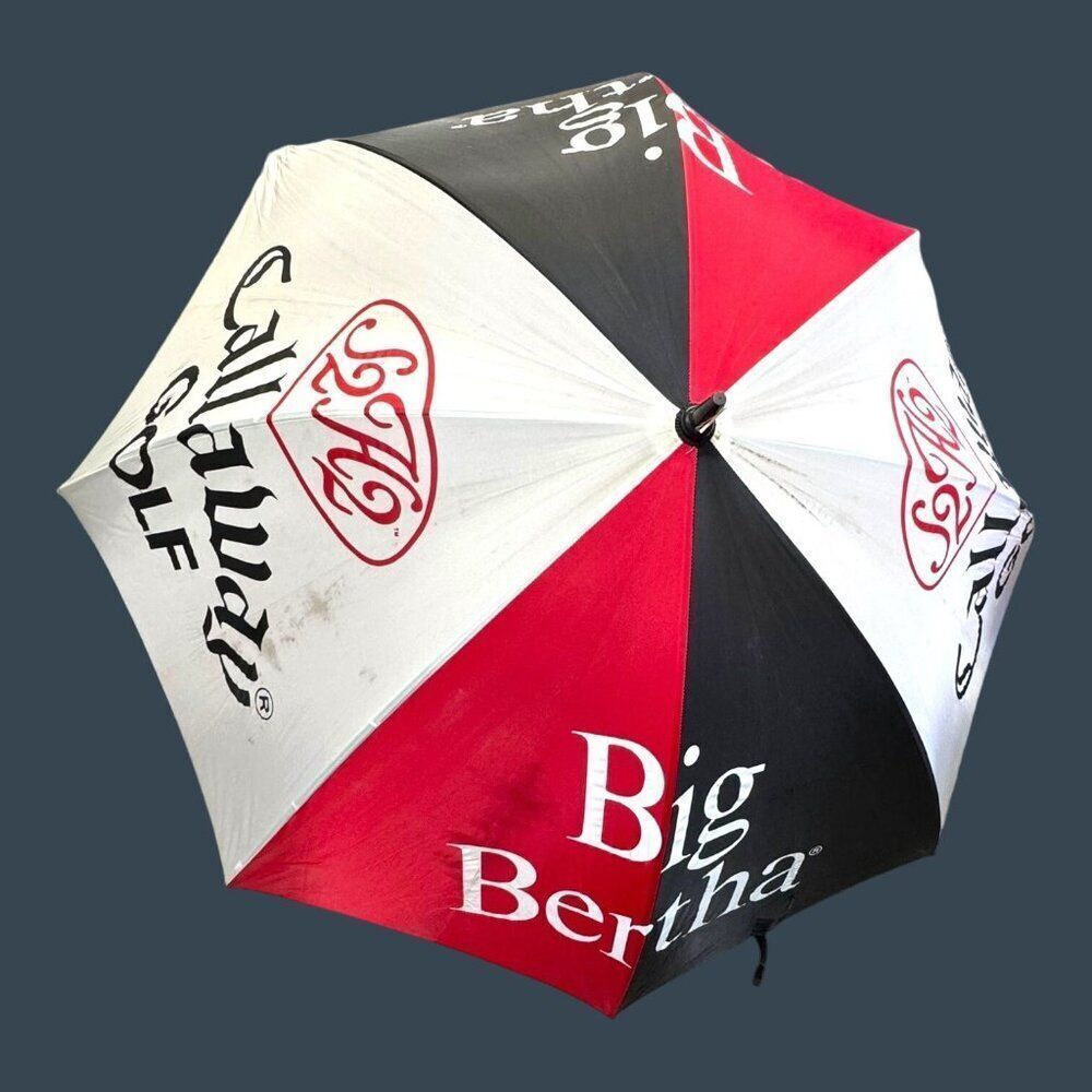 Callaway Big Bertha Golf Logo Umbrella Red/Black/White 64" Wooden Handle READ